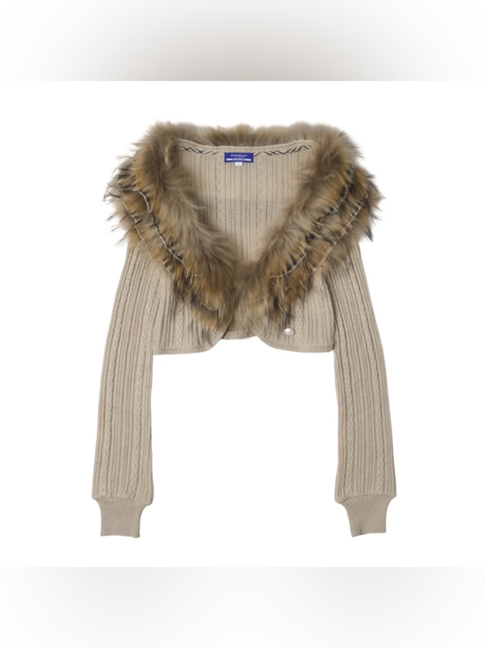Burberry nova check print fox fur collar cropped cardigan